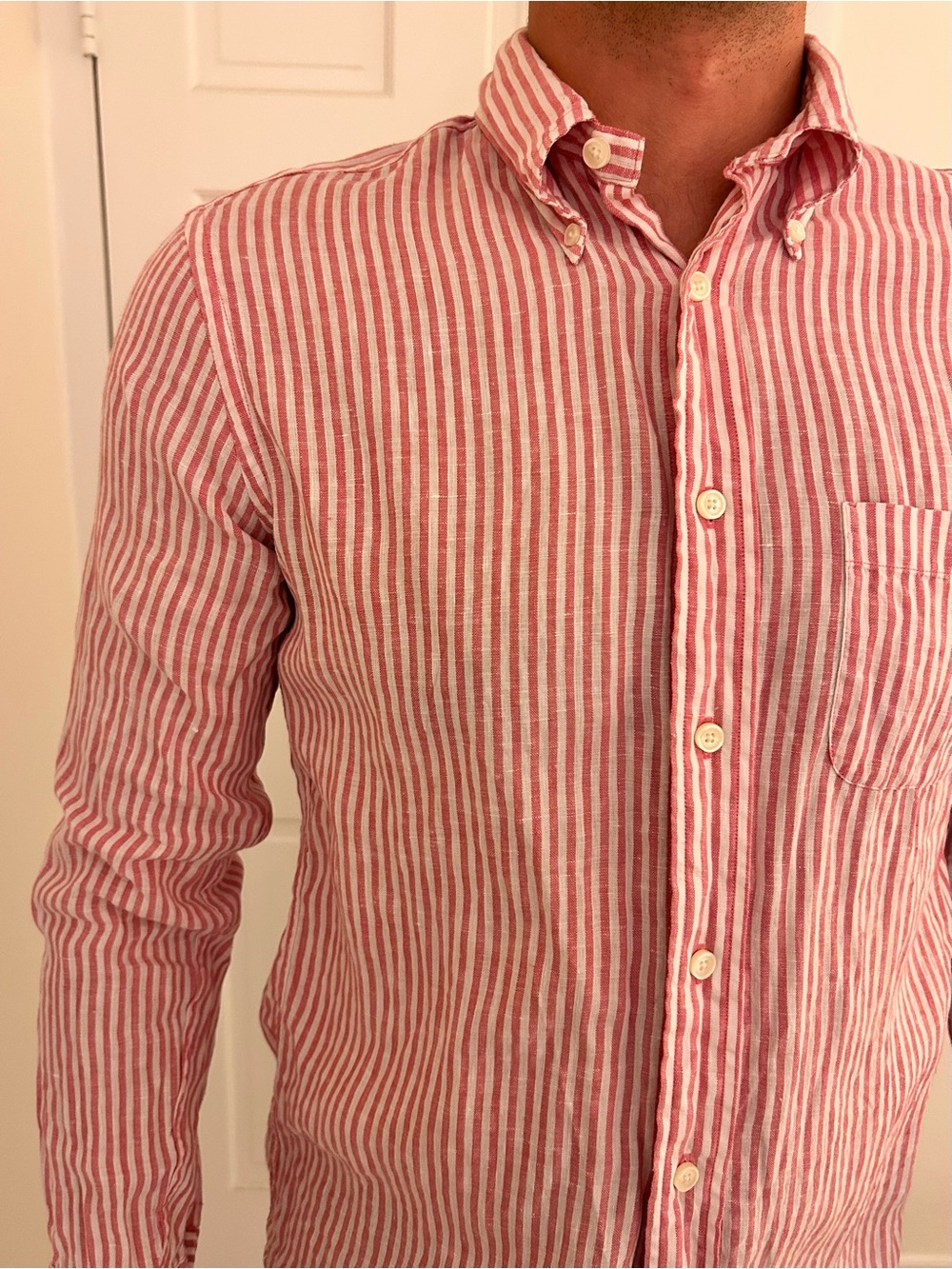 Brooks Brothers Milano Pink and White Striped Button-Down Shirt